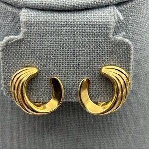 Vintage Monet Gold Tone Crescent Moon Swirl Clip On Earrings